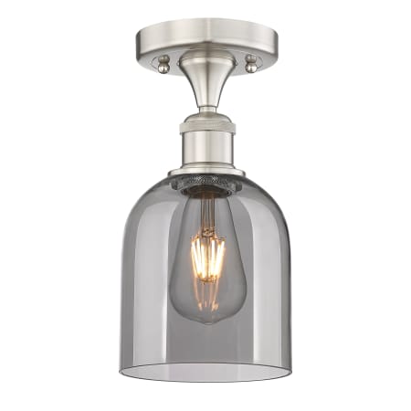 A large image of the Innovations Lighting 616-1F 10 6 Bella Semi-Flush Brushed Satin Nickel / Light Smoke