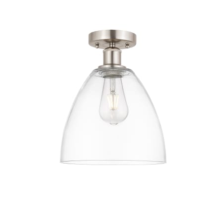 A large image of the Innovations Lighting 616-1F-13-9 Bristol Semi-Flush Brushed Satin Nickel / Clear