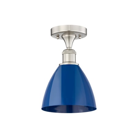 A large image of the Innovations Lighting 616-1F-11-8 Plymouth Dome Semi-Flush Satin Nickel / Blue