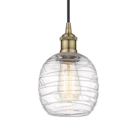 A large image of the Innovations Lighting 616-1P-10-6 Belfast Pendant Antique Brass / Deco Swirl