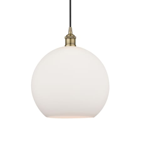 A large image of the Innovations Lighting 616-1P-14-12 Athens Pendant Antique Brass / Matte White