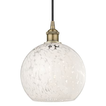 A large image of the Innovations Lighting 616-1P 12 10 White Mouchette Pendant Antique Brass