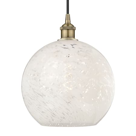A large image of the Innovations Lighting 616-1P 14 12 White Mouchette Pendant Antique Brass
