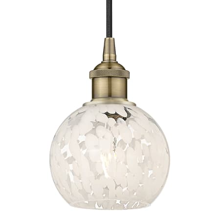 A large image of the Innovations Lighting 616-1P 8 6 White Mouchette Pendant Antique Brass