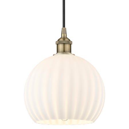 A large image of the Innovations Lighting 616-1P 12 10 White Venetian Pendant Antique Brass