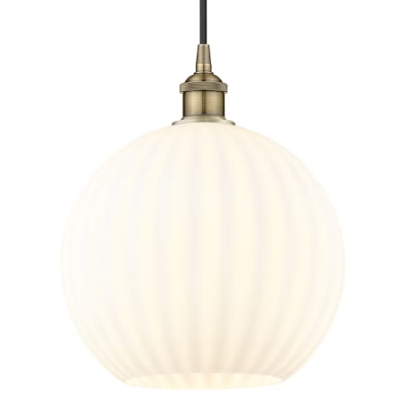 A large image of the Innovations Lighting 616-1P 14 12 White Venetian Pendant Antique Brass