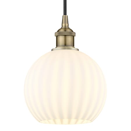 A large image of the Innovations Lighting 616-1P 10 8 White Venetian Pendant Antique Brass
