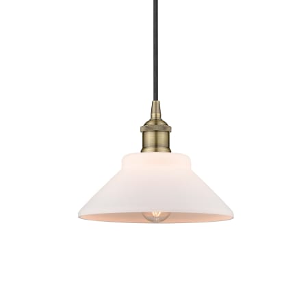 A large image of the Innovations Lighting 616-1P-8-8 Orwell Pendant Antique Brass / Matte White