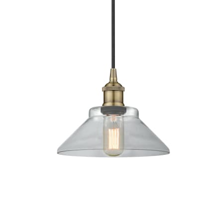 A large image of the Innovations Lighting 616-1P-8-8 Orwell Pendant Antique Brass / Clear