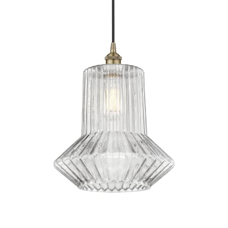 A large image of the Innovations Lighting 616-1P-16-12 Springwater Pendant Antique Brass / Clear Spiral Fluted