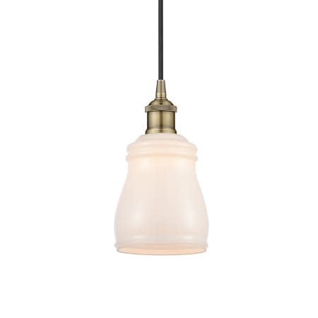 A large image of the Innovations Lighting 616-1P-10-5 Ellery Pendant Antique Brass / White