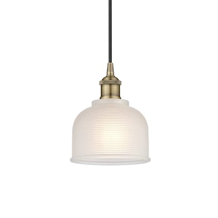 A large image of the Innovations Lighting 616-1P-9-6 Dayton Pendant Antique Brass / White