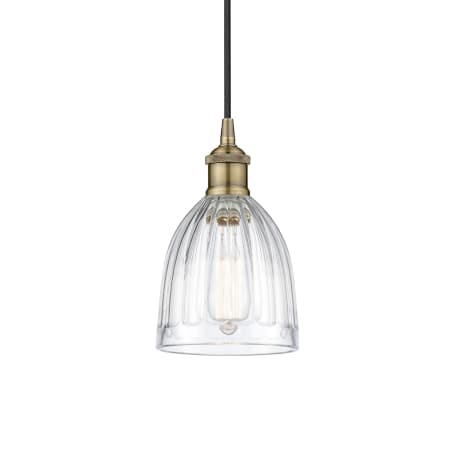 A large image of the Innovations Lighting 616-1P-10-6 Brookfield Pendant Antique Brass / Clear