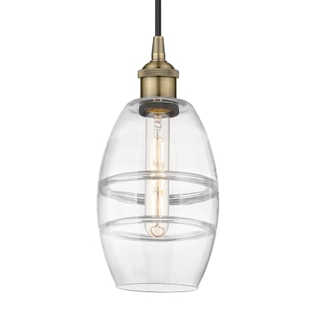A large image of the Innovations Lighting 616-1P 8 6 Vaz Pendant Antique Brass / Clear