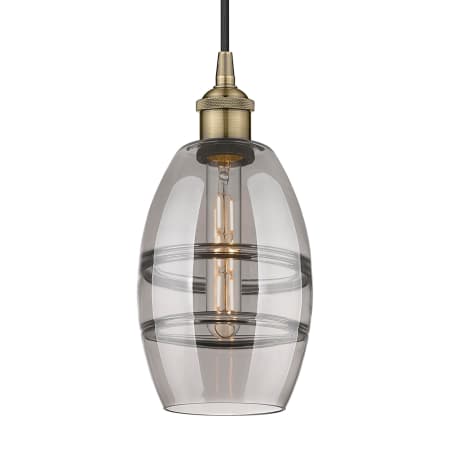 A large image of the Innovations Lighting 616-1P 8 6 Vaz Pendant Antique Brass / Light Smoke