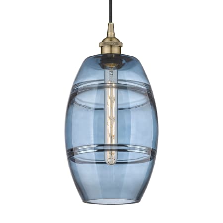 A large image of the Innovations Lighting 616-1P 10 8 Vaz Pendant Antique Brass / Princess Blue