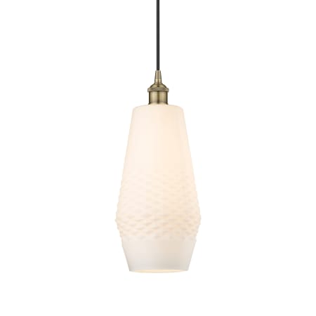 A large image of the Innovations Lighting 616-1P-17-7 Windham Pendant Antique Brass / White
