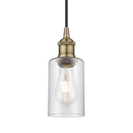 A large image of the Innovations Lighting 616-1P-10-4 Clymer Pendant Antique Brass / Seedy