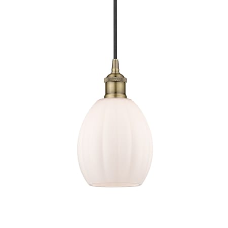 A large image of the Innovations Lighting 616-1P-11-6 Eaton Pendant Antique Brass / Matte White