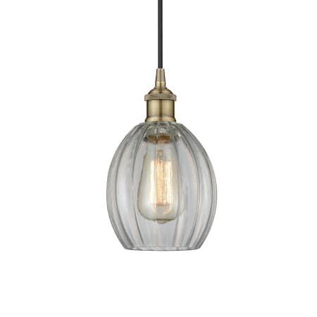 A large image of the Innovations Lighting 616-1P-11-6 Eaton Pendant Antique Brass / Clear