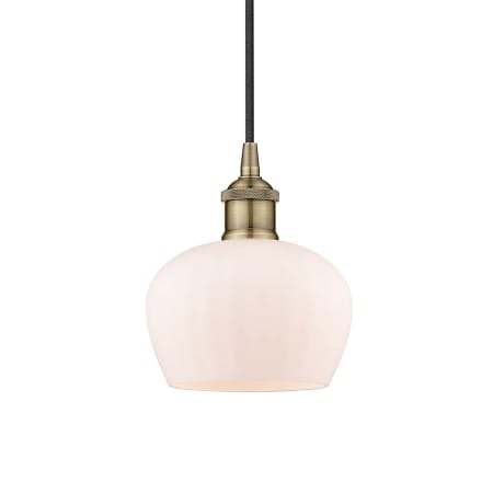 A large image of the Innovations Lighting 616-1P-9-7 Fenton Pendant Antique Brass / Matte White