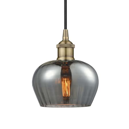 A large image of the Innovations Lighting 616-1P-9-7 Fenton Pendant Antique Brass / Plated Smoke