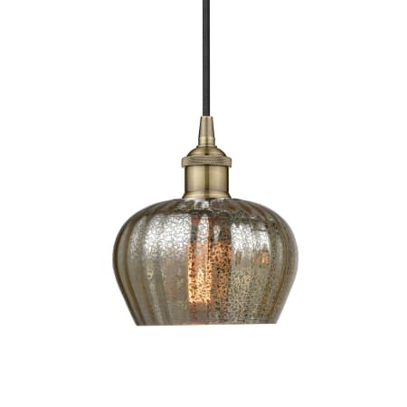 A large image of the Innovations Lighting 616-1P-9-7 Fenton Pendant Antique Brass / Mercury