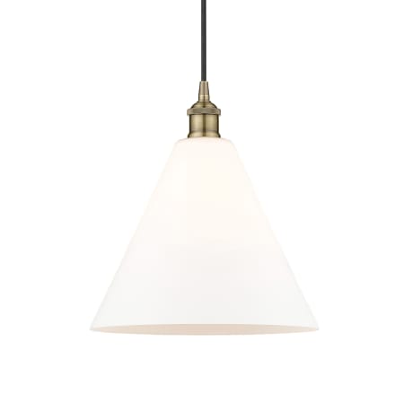 A large image of the Innovations Lighting 616-1P-14-12 Berkshire Pendant Antique Brass / Matte White