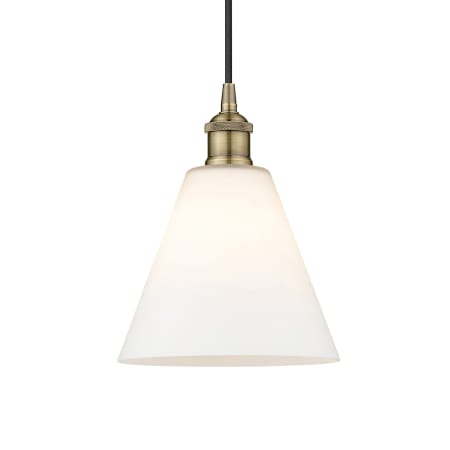 A large image of the Innovations Lighting 616-1P-11-8 Berkshire Pendant Antique Brass / Matte White