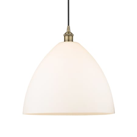 A large image of the Innovations Lighting 616-1P-18-16 Edison Pendant Antique Brass / Matte White