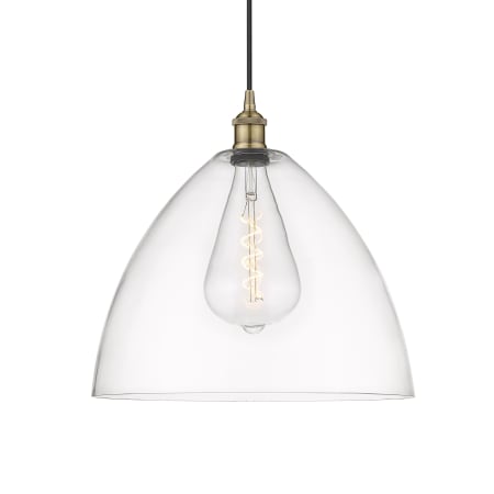 A large image of the Innovations Lighting 616-1P-18-16 Edison Pendant Antique Brass / Clear