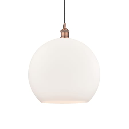 A large image of the Innovations Lighting 616-1P-17-14 Athens Pendant Antique Copper / Matte White