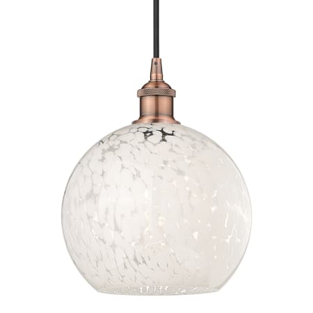 A large image of the Innovations Lighting 616-1P 12 10 White Mouchette Pendant Antique Copper
