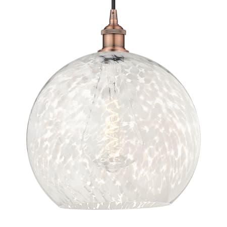 A large image of the Innovations Lighting 616-1P 17 14 White Mouchette Pendant Antique Copper