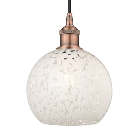 A large image of the Innovations Lighting 616-1P 10 8 White Mouchette Pendant Antique Copper