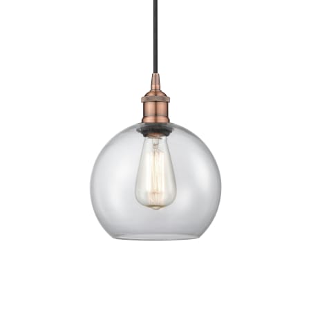 A large image of the Innovations Lighting 616-1P-11-8 Athens Pendant Antique Copper / Clear