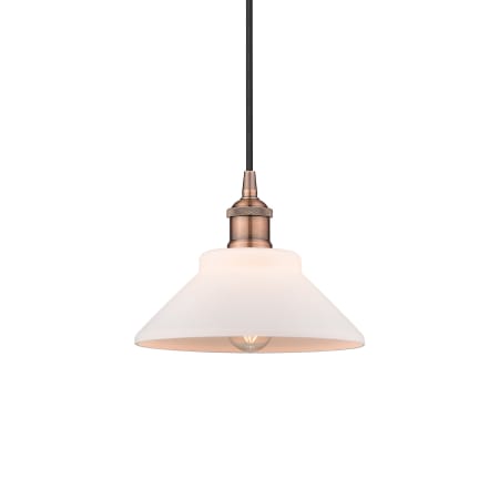 A large image of the Innovations Lighting 616-1P-8-8 Orwell Pendant Antique Copper / Matte White