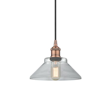 A large image of the Innovations Lighting 616-1P-8-8 Orwell Pendant Antique Copper / Clear