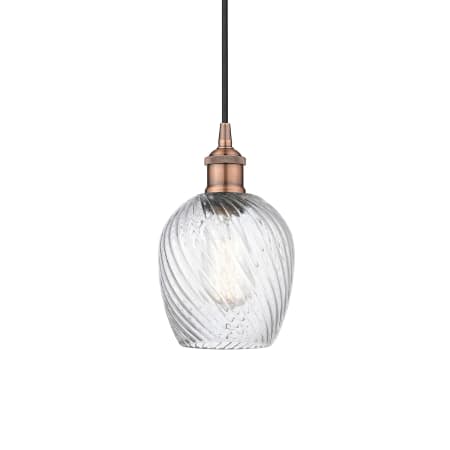 A large image of the Innovations Lighting 616-1P-10-5 Salina Pendant Antique Copper / Clear Spiral Fluted