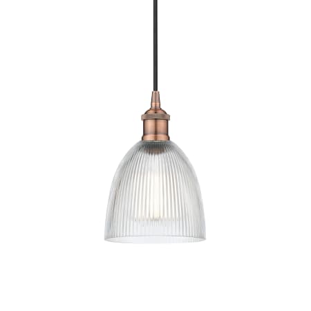 A large image of the Innovations Lighting 616-1P-10-6 Castile Pendant Antique Copper / Clear