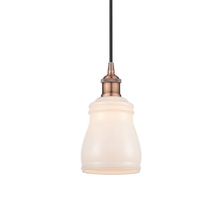A large image of the Innovations Lighting 616-1P-10-5 Ellery Pendant Antique Copper / White