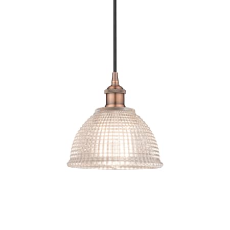 A large image of the Innovations Lighting 616-1P-9-8 Arietta Pendant Antique Copper / Clear