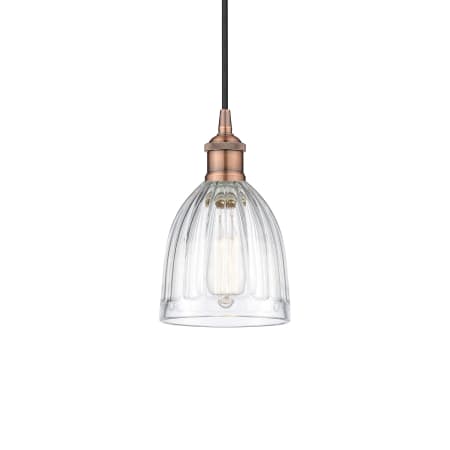A large image of the Innovations Lighting 616-1P-10-6 Brookfield Pendant Antique Copper / Clear