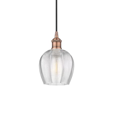 A large image of the Innovations Lighting 616-1P-10-6 Norfolk Pendant Antique Copper / Clear