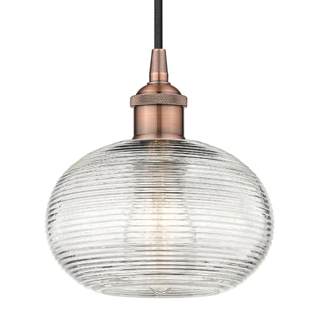 A large image of the Innovations Lighting 616-1P 8 8 Ithaca Pendant Antique Copper