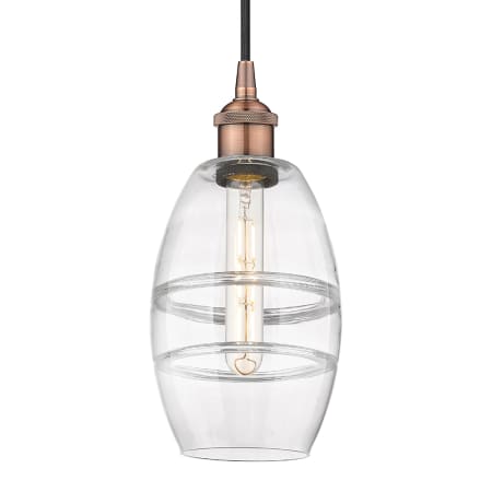 A large image of the Innovations Lighting 616-1P 8 6 Vaz Pendant Antique Copper / Clear