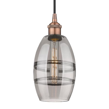 A large image of the Innovations Lighting 616-1P 8 6 Vaz Pendant Antique Copper / Light Smoke