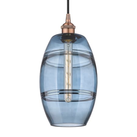 A large image of the Innovations Lighting 616-1P 10 8 Vaz Pendant Antique Copper / Princess Blue