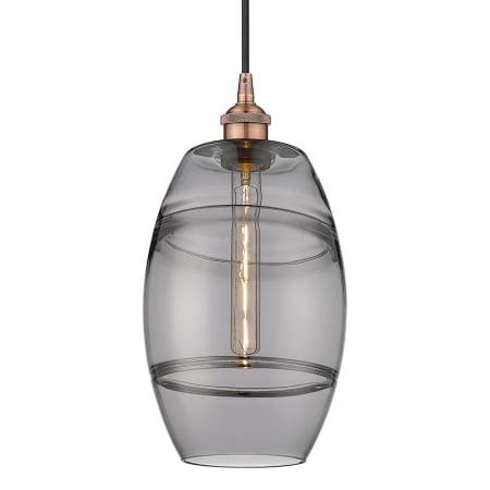A large image of the Innovations Lighting 616-1P 10 8 Vaz Pendant Antique Copper / Light Smoke