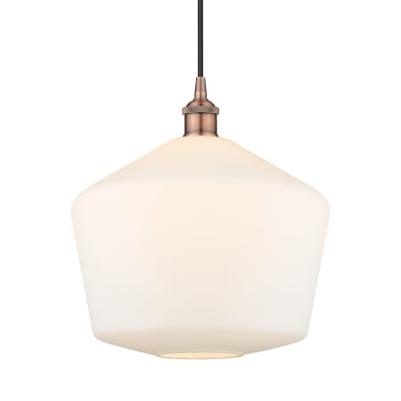 A large image of the Innovations Lighting 616-1P-14-12 Cindyrella Pendant Antique Copper / Cased Matte White